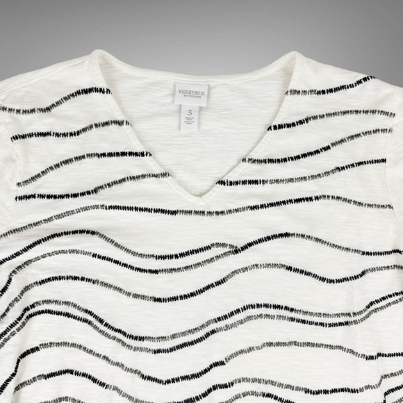 Weekends By Chico's 3 Women's XL Embroidered Tee Off-White Cotton‎ Shirt V-Neck - Picture 3 of 15